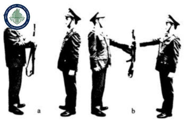 Động tác đặt súng, lấy súng tiểu liên AK từ tư thế kẹp súng trong Điều lệnh đội ngũ Công an nhân dân được quy định như thế nào?