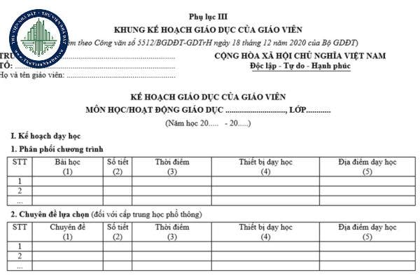 Mẫu kế hoạch bài dạy năm học 2024 - 2025 theo Công văn 5512?