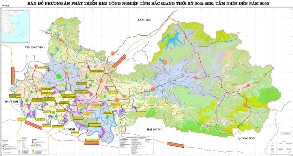 Bản đồ các khu công nghiệp tại Bắc Giang đến năm 2030, tầm nhìn 2050