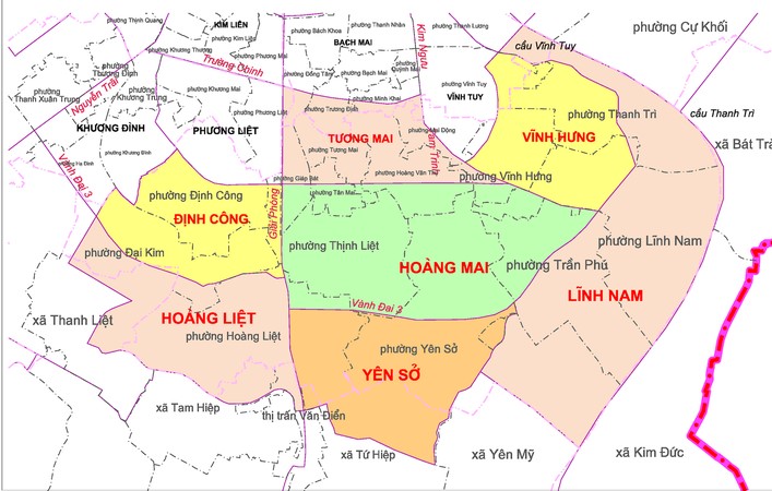 Bản đồ hành chính quận Hoàng Mai