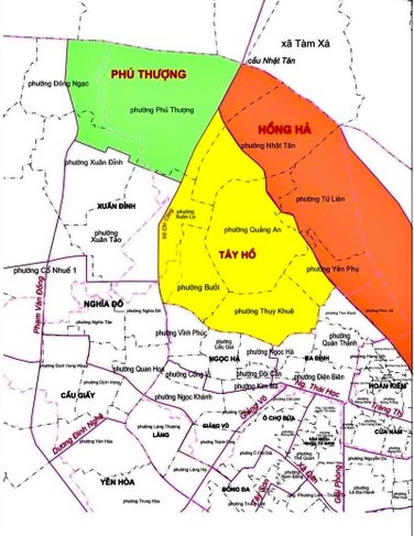 Bản đồ hành chính quận Tây Hồ