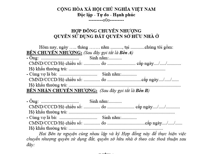 Mẫu hợp đồng mua bán nhà đất chuẩn pháp lý mới nhất