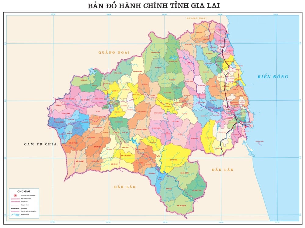 Bản đồ hành chính tỉnh Gia Lai sau sáp nhập