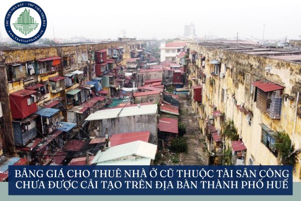 Bảng giá cho thuê nhà ở cũ thuộc tài sản công chưa được cải tạo trên địa bàn thành phố Huế