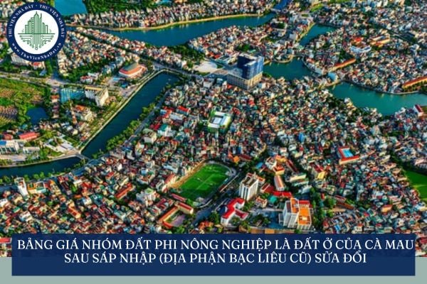 Bảng giá nhóm đất phi nông nghiệp là đất ở của Cà Mau sau sáp nhập (địa phận Bạc Liêu cũ) sửa đổi mới
