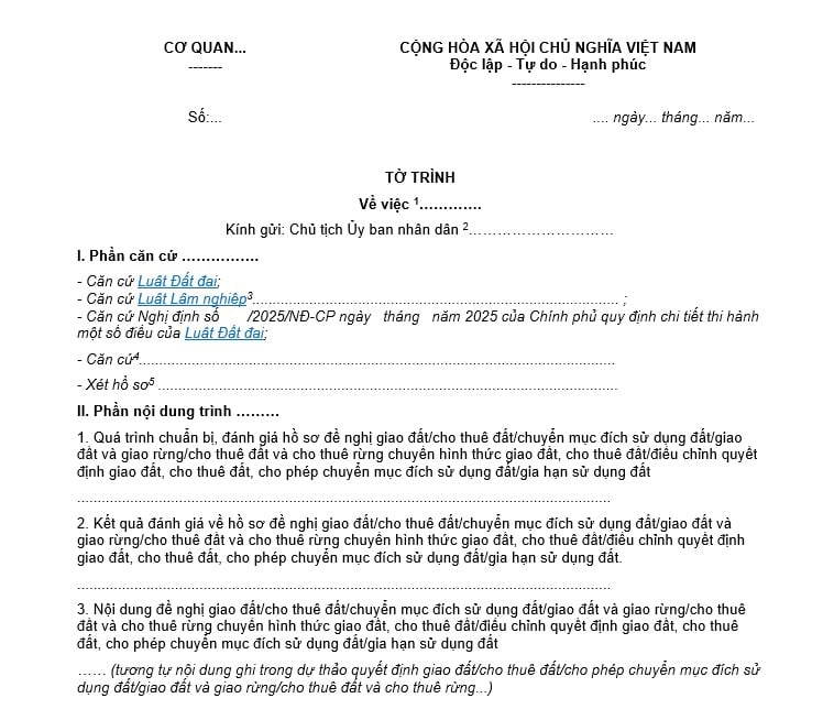 Tờ trình điều chỉnh quyết định cho phép chuyển mục đích sử dụng đất