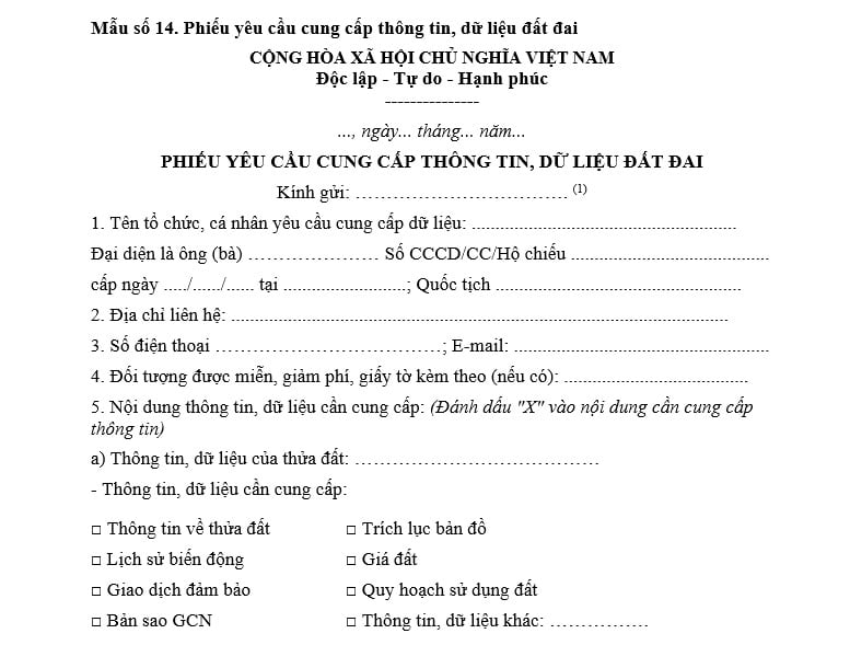 mẫu Đơn xin cung cấp thông tin thửa đất 2026