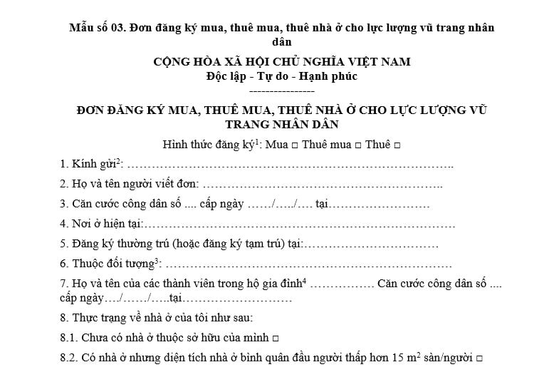 Đơn đăng ký mua nhà ở cho lực lượng vũ trang nhân dân năm 2026 chuẩn pháp lý bản Word