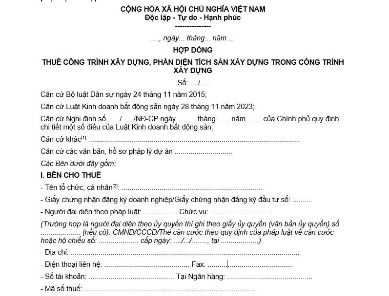 Tải mẫu hợp đồng cho thuê văn phòng năm 2026 bản word