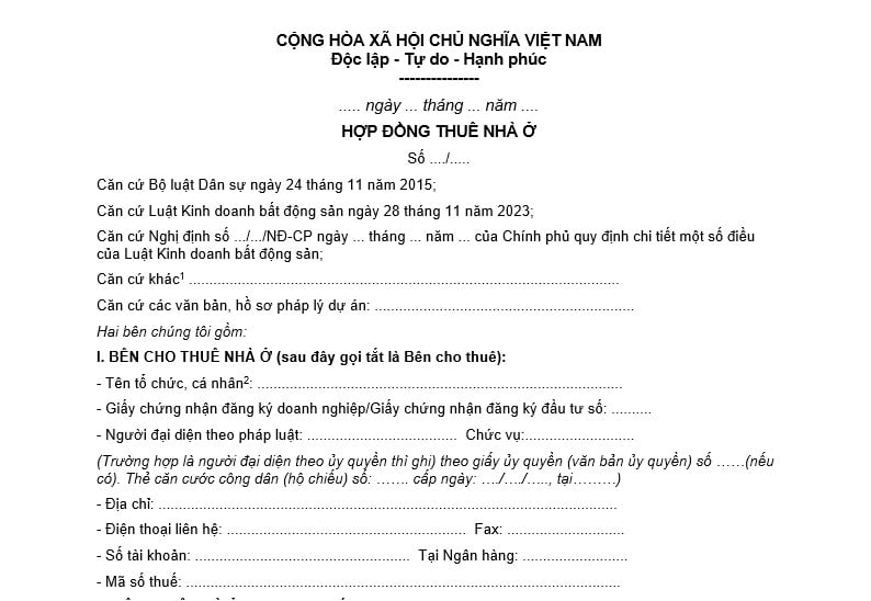 Mẫu hợp đồng thuê nhà ở mới nhất năm 2026