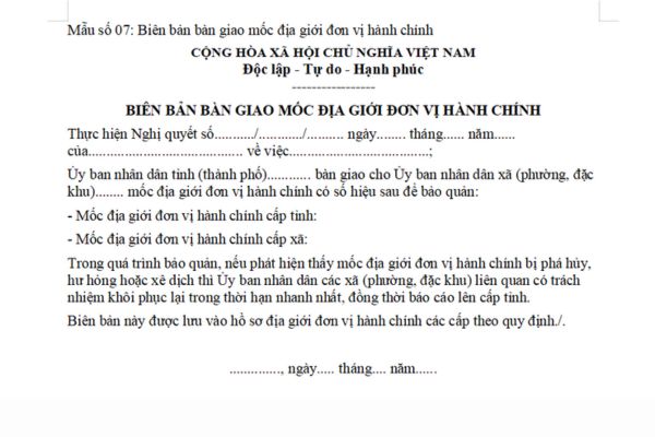 Tải mẫu Biên bản bàn giao mốc địa giới đơn vị hành chính