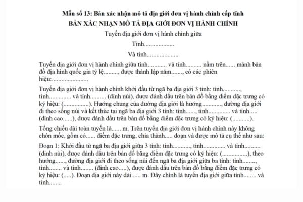 Mẫu bản xác nhận mô tả địa giới đơn vị hành chính cấp tỉnh năm 2026