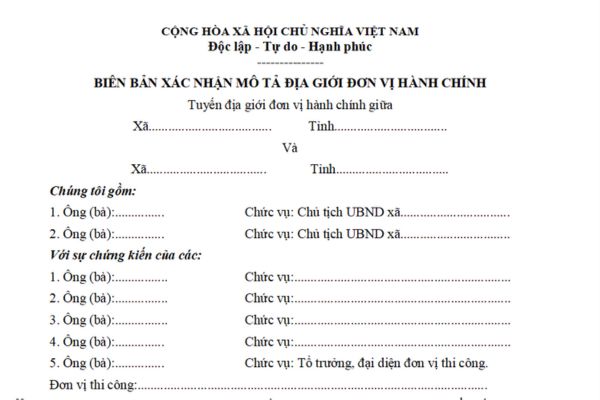Mẫu biên bản xác nhận mô tả địa giới đơn vị hành chính cấp xã