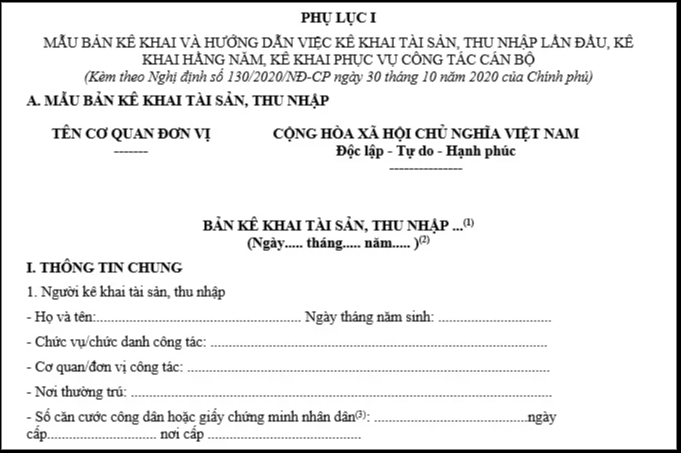 mẫu kê khai tài sản đảng viên