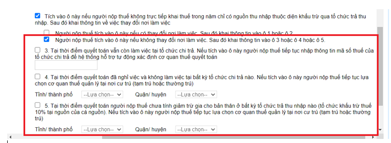 điền thông tin quyết toán thuế TNCN khi thay đổi nơi làm việc