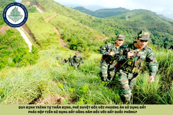 Quy định trình tự thẩm định, phê duyệt đối với phương án sử dụng đất phải nộp tiền sử dụng đất hằng năm đối với đất quốc phòng?