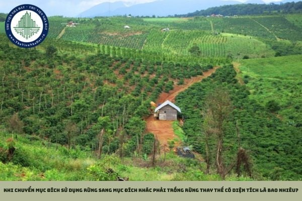 Khi chuyển mục đích sử dụng rừng sang mục đích khác phải trồng rừng thay thế có diện tích là bao nhiêu?