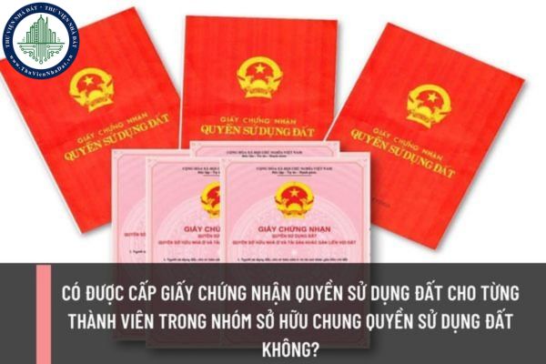 Có được cấp giấy chứng nhận quyền sử dụng đất cho từng thành viên trong nhóm sở hữu chung quyền sử dụng đất không?