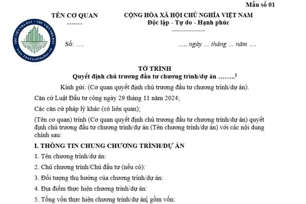 Tải file word mẫu tờ trình quyết định chủ trương đầu tư chương trình/dự án đầu tư công mới nhất 2025 theo Nghị định 85/2025