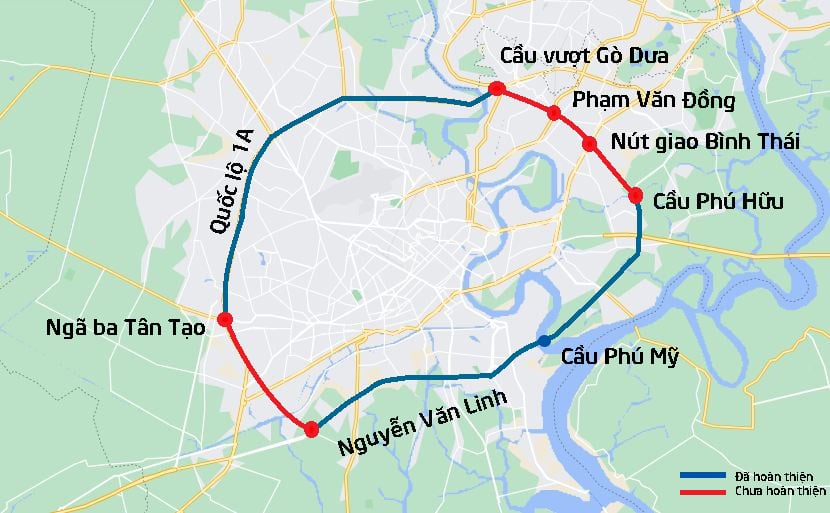 Bản đồ khép kín đường Vành đai 2 TP HCM