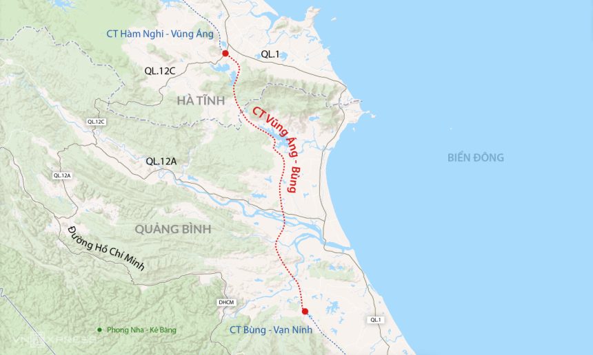 Bản đồ hướng tuyến cao tốc Vũng Áng Bùng