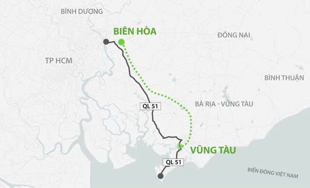 Bản đồ tuyến cao tốc Biên Hòa Vũng Tàu