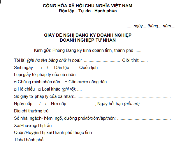 Font, cỡ, kiểu chữ sử dụng trong các biểu mẫu về đăng ký DN từ 01/5/2021