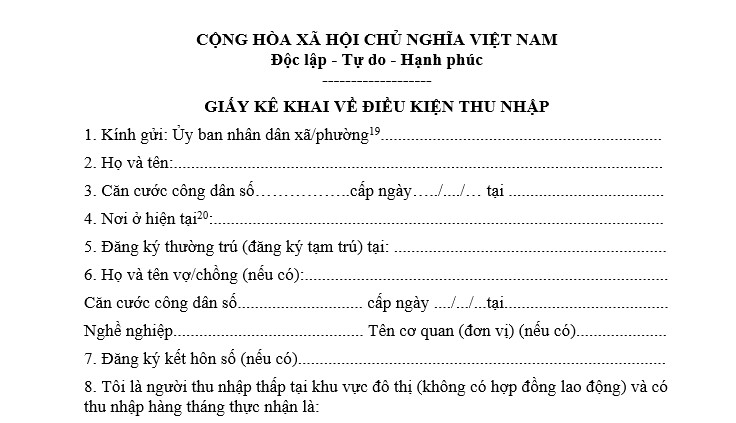 Tải mẫu 05 kê khai thu nhập để thuê mua nhà ở xã hội ban hành kèm theo Thông tư 05/2024/TT-BXD