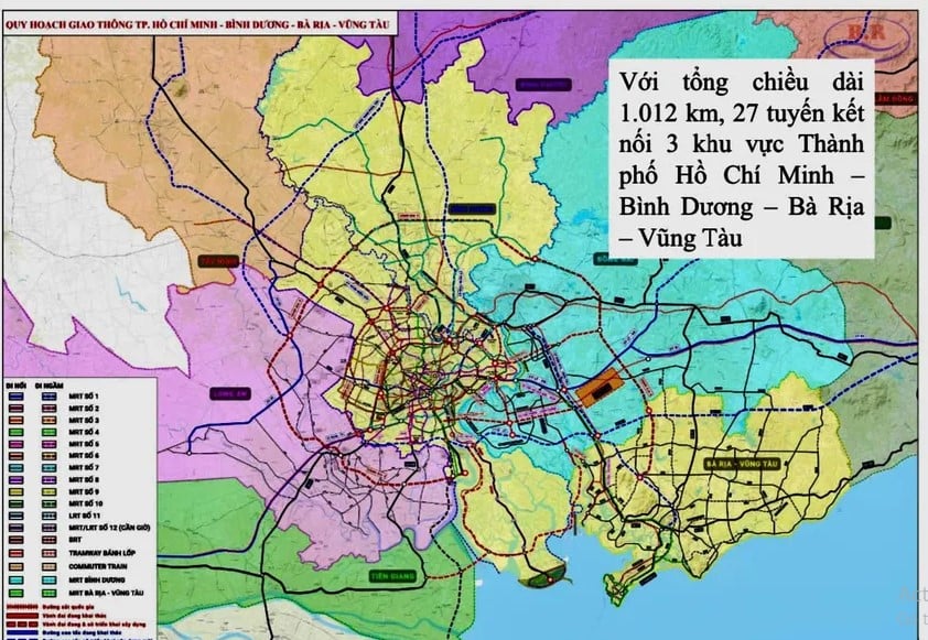 bản đồ 27 tuyến đường sắt đô thị kết nối tại TPHCM
