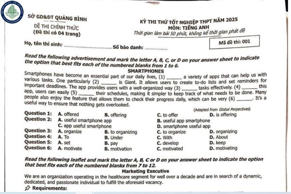 Đáp án đề thi thử tốt nghiệp THPT 2025 môn tiếng Anh tỉnh Quảng Bình? Tham khảo giá thuê trọ tại Quảng Bình cho tân sinh