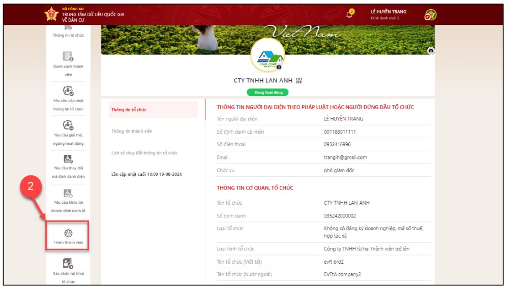 Hướng dẫn thêm thành viên vào tài khoản định danh doanh nghiệp