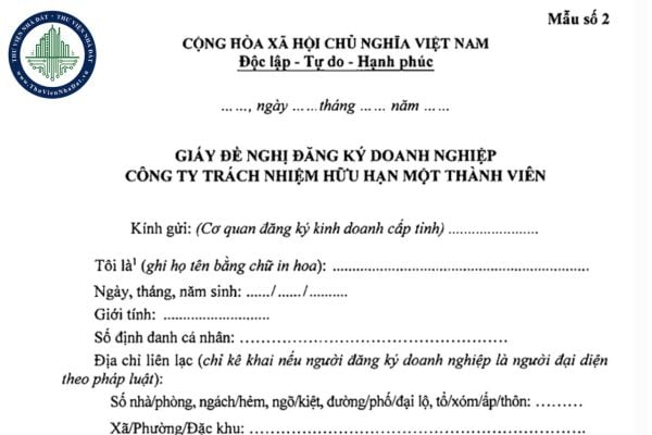 Tải file word mẫu giấy đề nghị đăng ký doanh nghiệp công ty TNHH