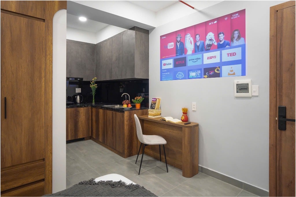 Căn hộ dịch vụ Bình Quới, full nội thất, phòng mới đẹp, thiết kế hiện đại tối giản