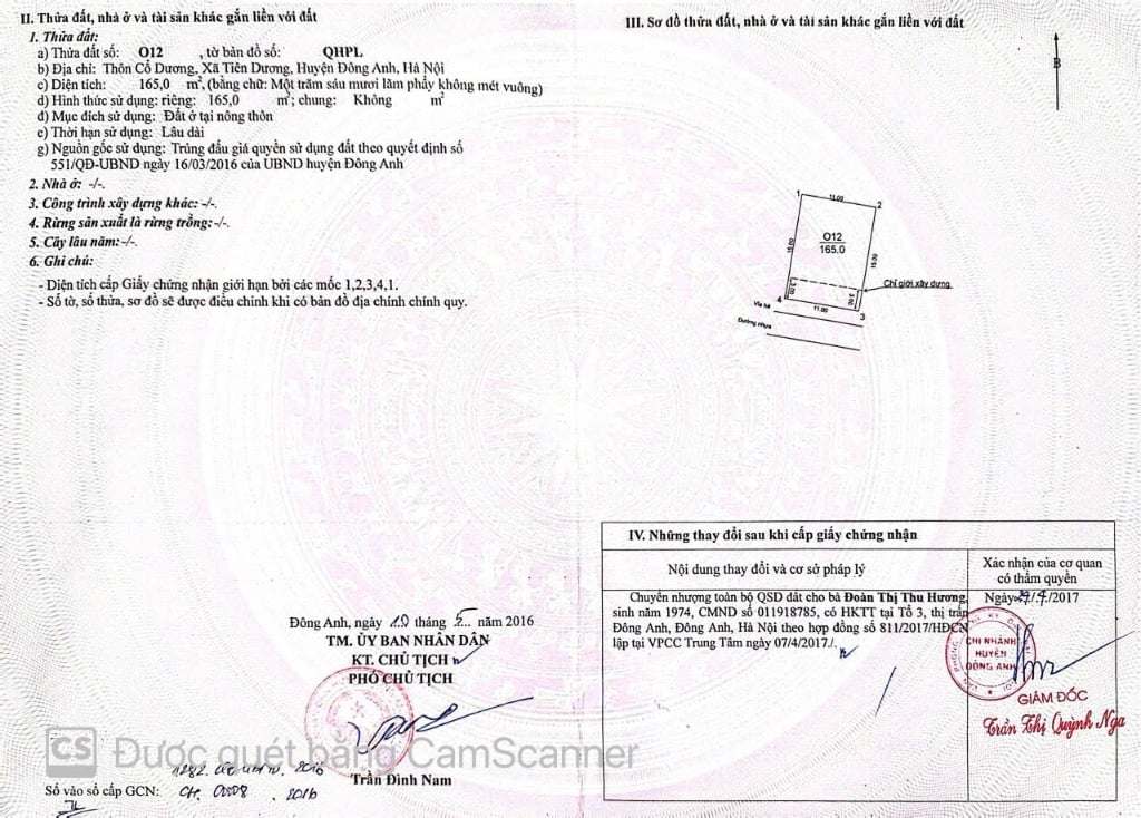 Bán đất khu biệt thự Cổ Dương, Tiên Dương, Đông Anh, diện tích 165m2 mặt tiền 11m