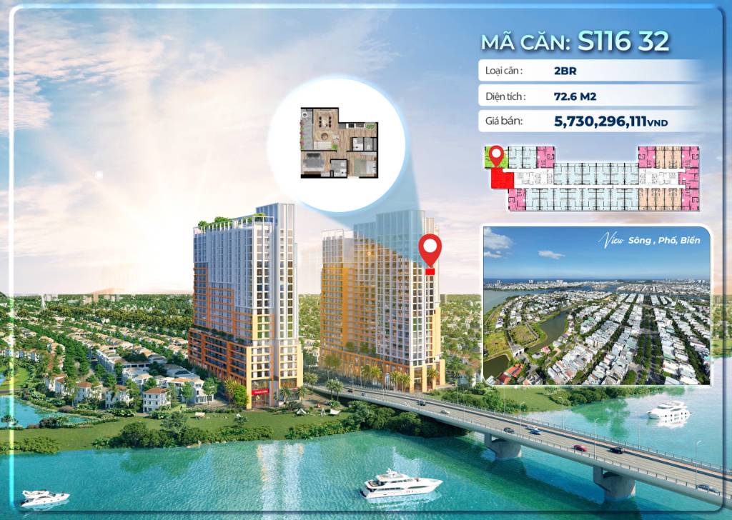 Bán căn hộ Chung cư Sun Spana Tower, Cẩm Lệ, 75m2 tiện nghi đầy đủ, giá 5.7 tỷ