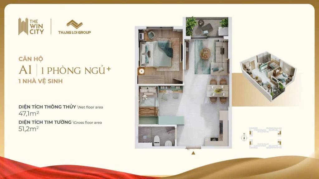 BÁN CĂN HỘ THE WIN CITY, 1 PHÒNG NGỦ CỘNG, 1WC, GIÁ TỐT CHO ANH CHỊ MUA ĐẦU TƯ