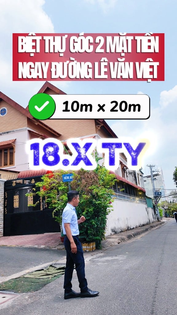 BÁN BIỆT THỰ LÔ GÓC TRỤC ĐƯỜNG LÊ VĂN VIỆT QUẬN 9 - 207M2 (10x21M) - 18.5 TỶ