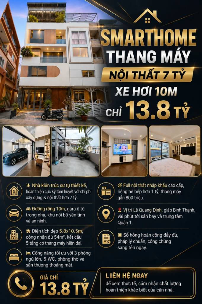 SMARTHOME THANG MÁY - NỘI THẤT HƠN 7 TỶ - HẺM XE HƠI 10M - CHỈ 13.8 TỶ