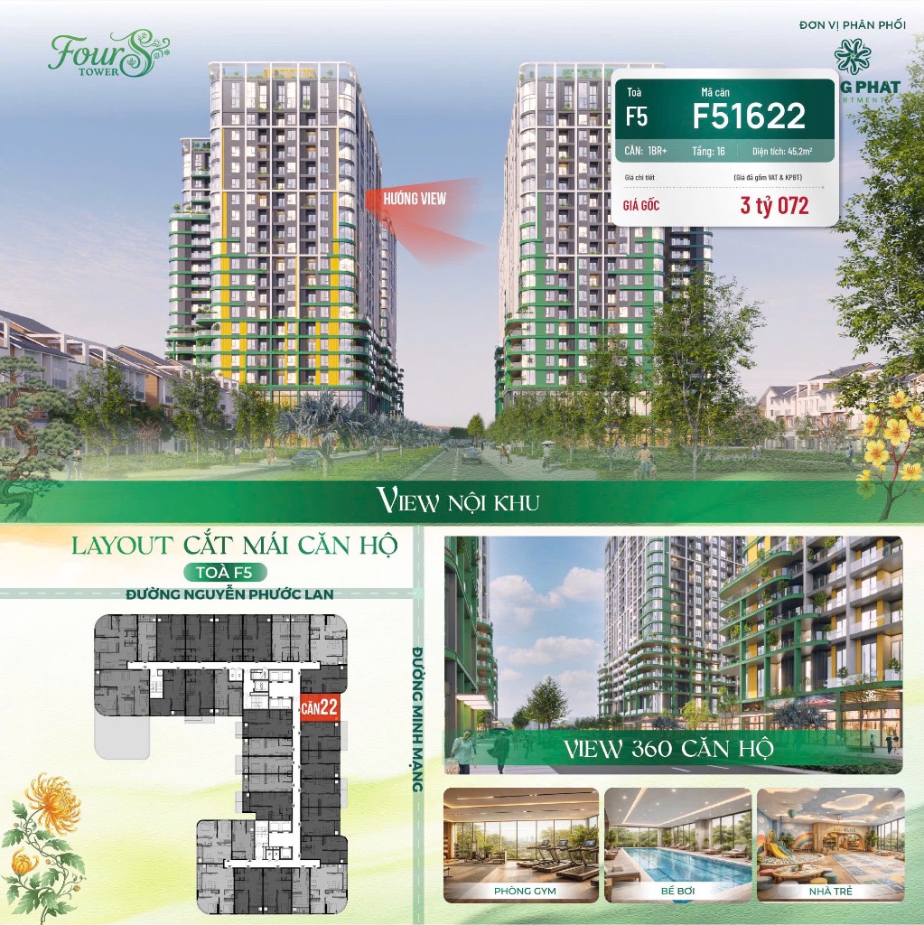 Bán căn hộ FourS Tower Đà Nẵng, dt 45m² 1PN+, công năng 2PN, giá 2.3 tỷ