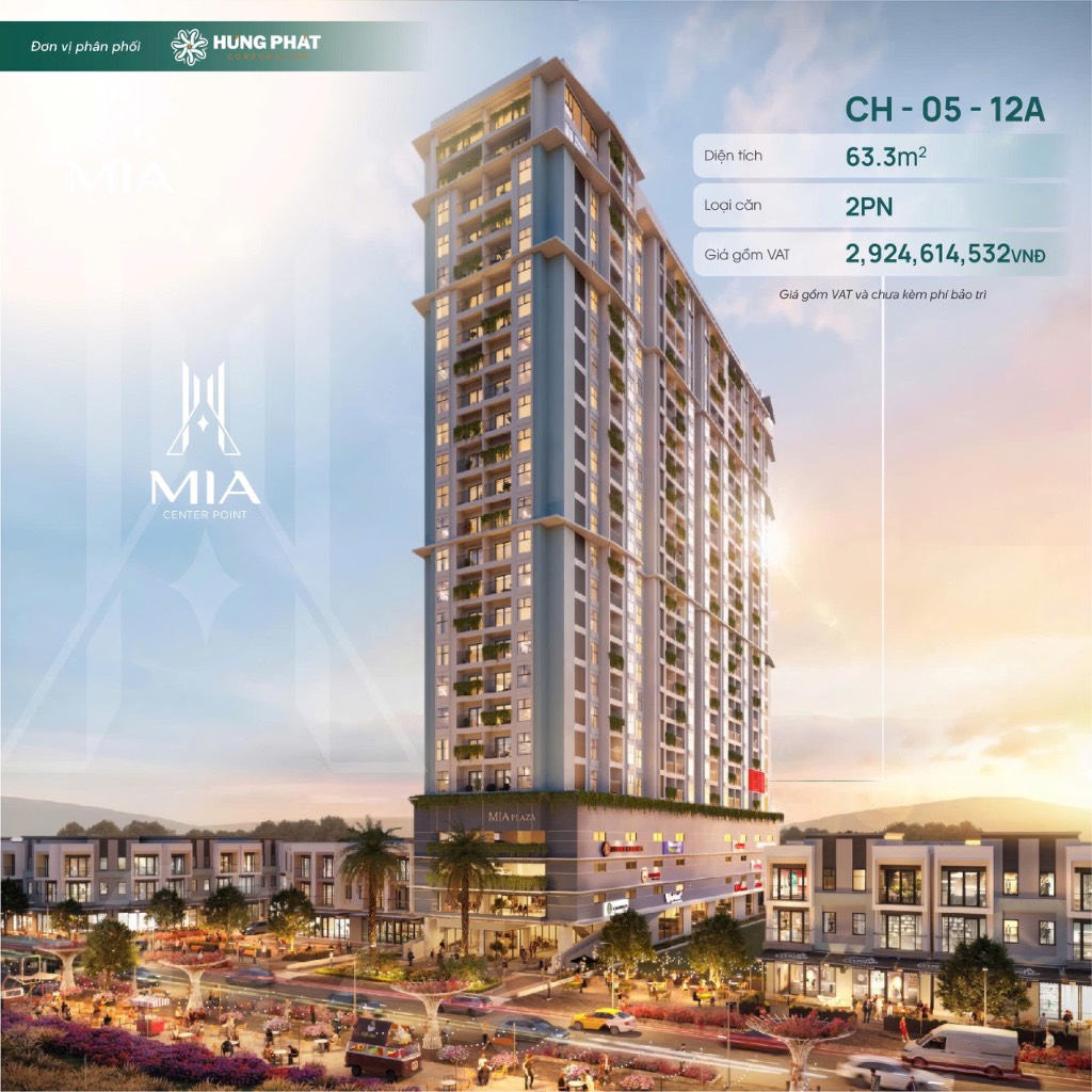 BÁN XĂN HỘ MIA CENTER POINT, 2PN GIÁ CHỈ 2,924 TỶ NHẬN NHÀ, GẦN NGAY MEGA MARKET LIÊN CHIỂU