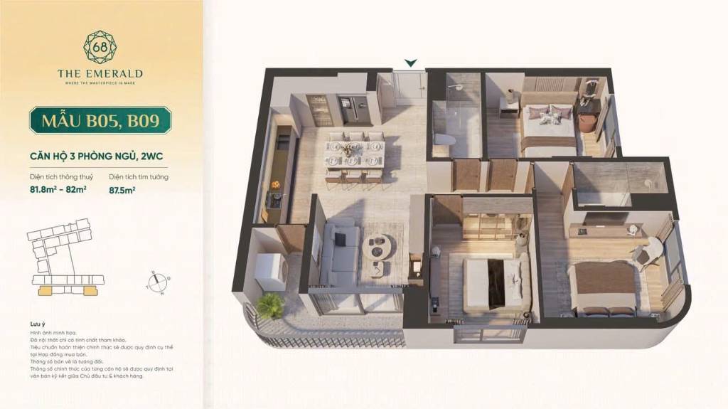 Bán căn hộ chung cư 87.5m2 The Emerald 68, Bình Dương - Tiện ích đầy đủ