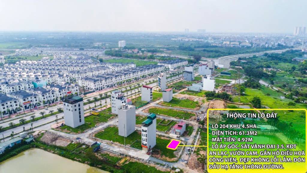 Chủ bán nhanh lô đất áp góc gần vành đai 3,5, Vân Canh, Hoài Đức, 61m2, giá 176 triệu mỗi m2