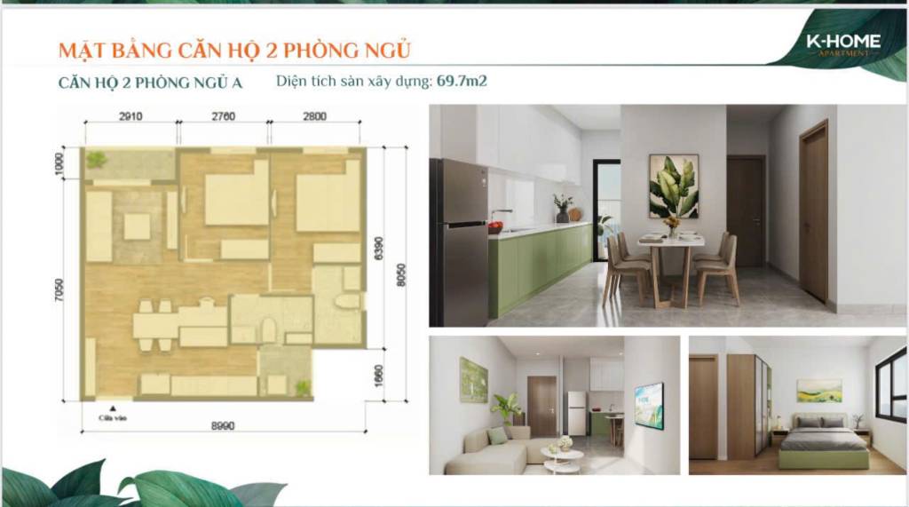 CĂN HỘ XÃ HỘI K - HOME APARTMENT + DIỆN TÍCH 69,7M*2 + 2 PHÒNG NGỦ/ 2WC