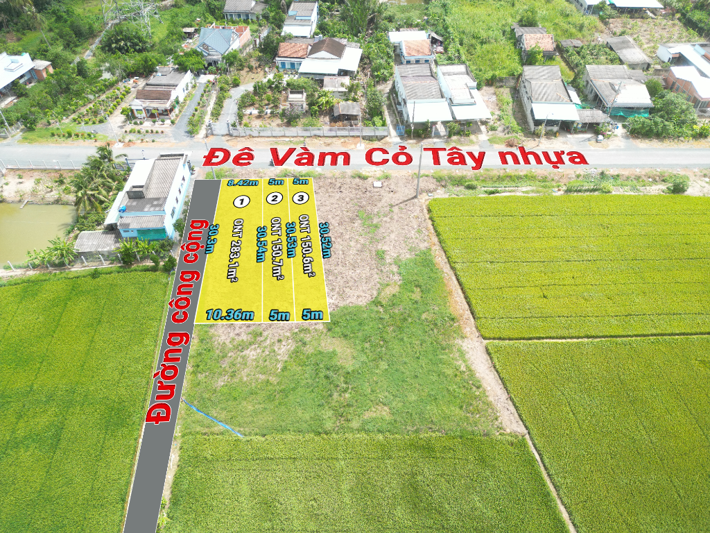 Đất thổ cư sẵn nền mặt tiền đê bao Vàm Cỏ Tây, sát đường vành đai Tân An