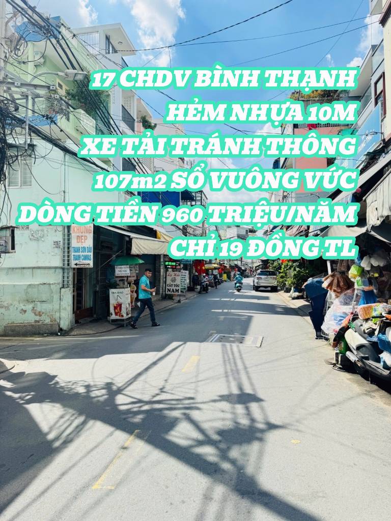 17 CHDV HẺM 10M XE TẢI TRÁNH - 107m2 DÒNG TIỀN 80TR/THÁNG - 19 TỶ