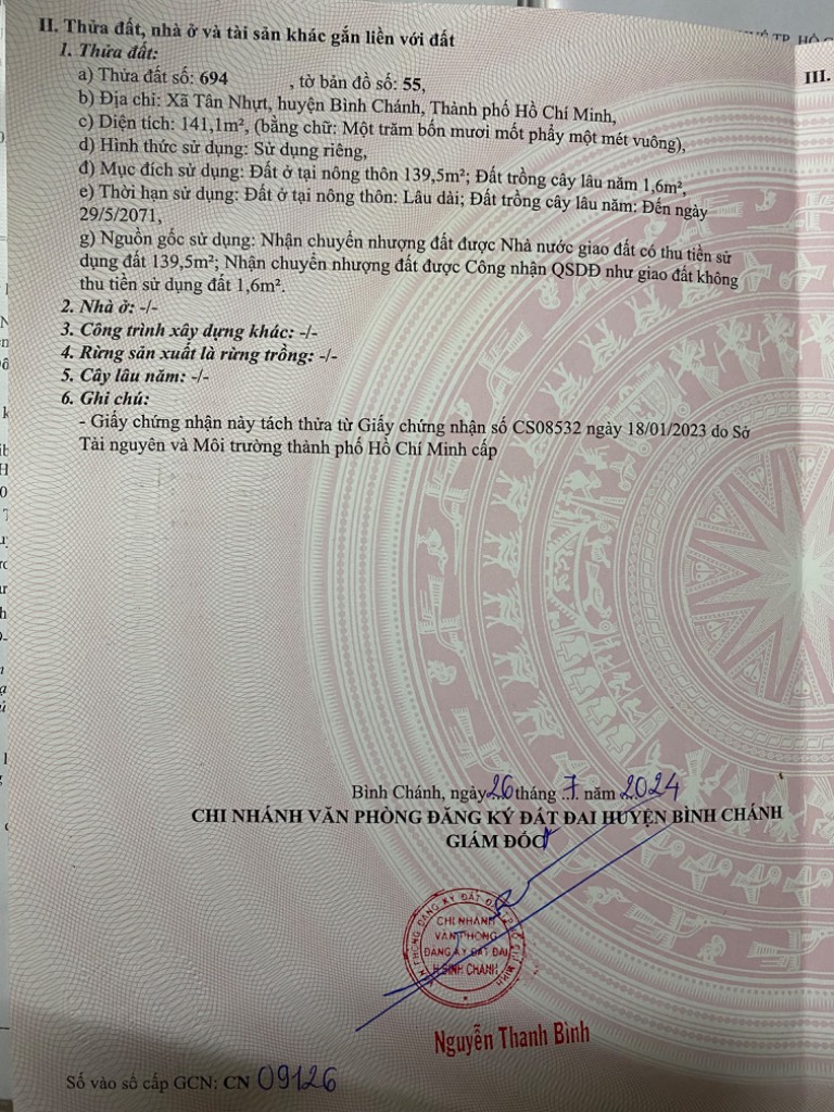 CHÍNH CHỦ CẦN BÁN ĐẤT ONT XÃ TÂN NHỰT TPHCM MẶT TIỀN ĐẤT 3,5m ĐẦY ĐỦ TIỆN ÍCH NHƯ CHỢ BV TH V.V