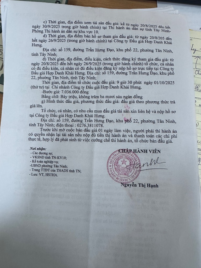 Tài sản tọa lạc tại Khu phố Hiệp Lễ (ngay sau lưng phường Hiệp Ninh cũ), cách chợ Hiệp Ninh 50m