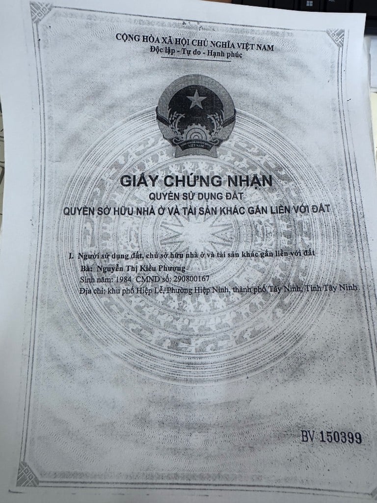 Tài sản tọa lạc tại Khu phố Hiệp Lễ (ngay sau lưng phường Hiệp Ninh cũ), cách chợ Hiệp Ninh 50m