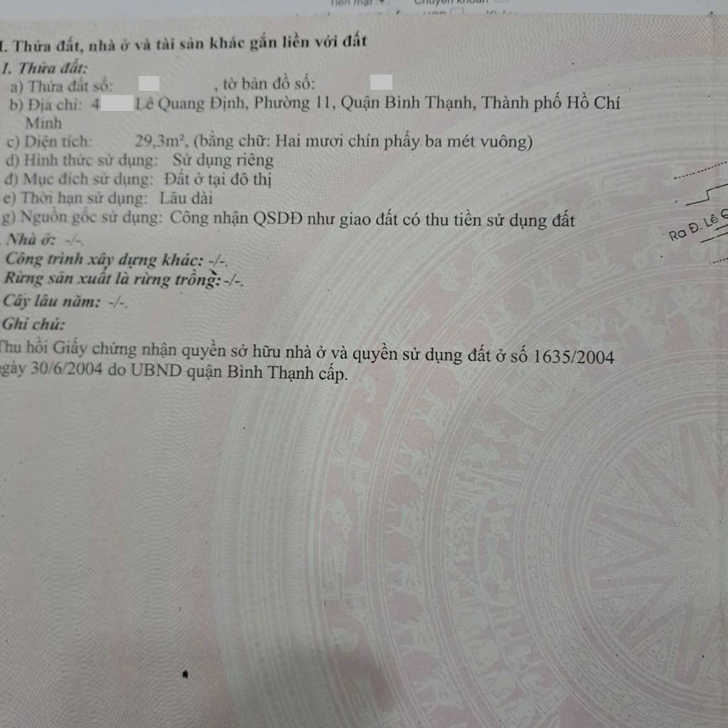 Bán nhà Lê Quang Định hẻm 2m5  cụt , thẳng 1 trục , sạch đẹp, yên tĩnh - An ninh tuyệt đối