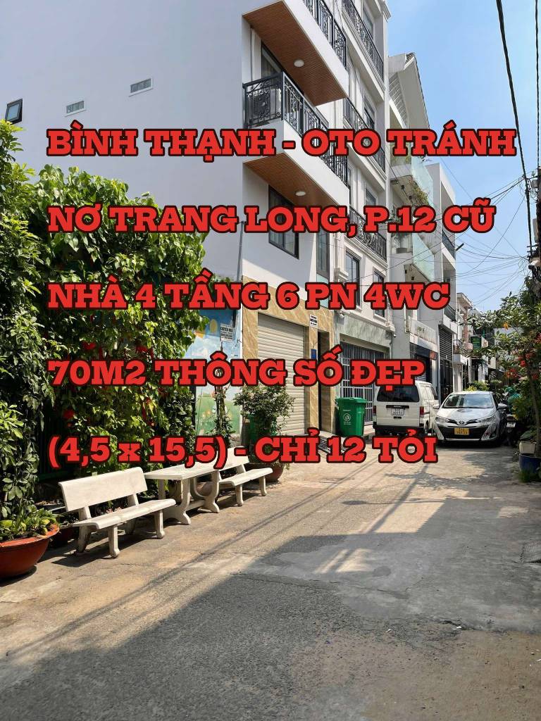 NHÀ BÌNH THẠNH - OTO TRÁNH - NHÀ 4 TẦNG 6PN - 70M2 THÔNG SỐ ĐẸP (4,5 x 15,5) - CHỈ 12 TỶ